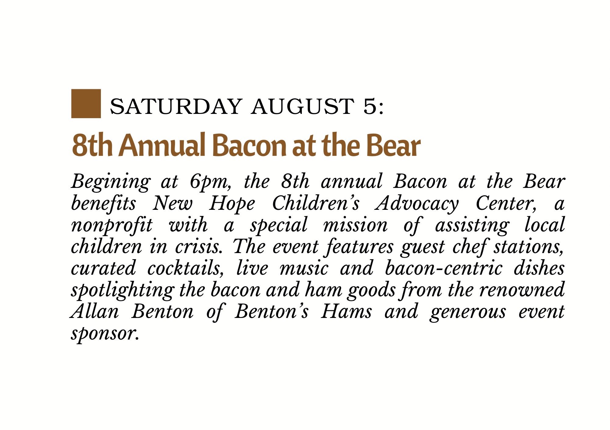 8th Annual Bacon at the Bear