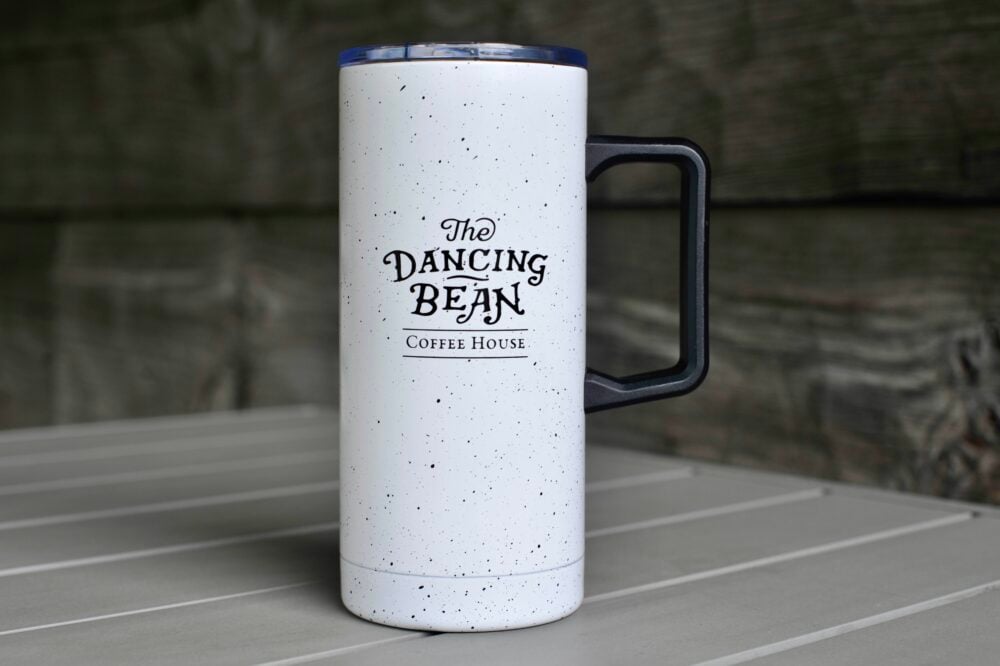 Dancing Bean White Travel Mug